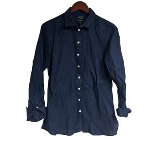 NEW J CREW Baird McNutt Irish Linen Navy Button Down Shirt Size 6T Tall